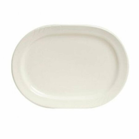 TUXTON CHINA Monterey 10.38 in. x 7.5 in. Embossed Pattern Racetrack Platter - American White - 2 Dozen YEH-102